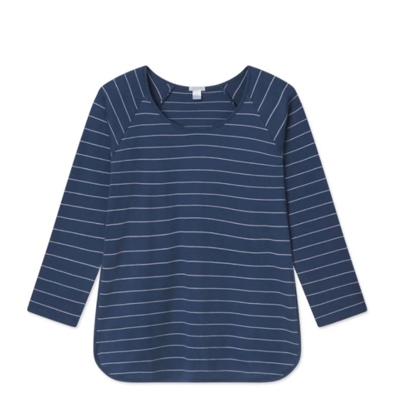 L A K E Pima Cotton Long-Long Set in Navy Boating Stripe Size XXL - Picture 3 of 13